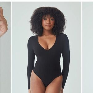 Klassy Network Deep V Long Sleeve‎ Ribbed Bramisuit Black Size Small